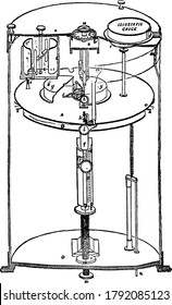 An adaptation of the attracted disc principle for absolute determinations, with a graduating scale and cylindrical in shape, vintage line drawing or engraving illustration.