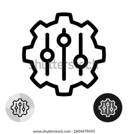 Adaptation black line icon with gear silhouette and options setup sliders. Setup options for better fit concept. Editable stroke.