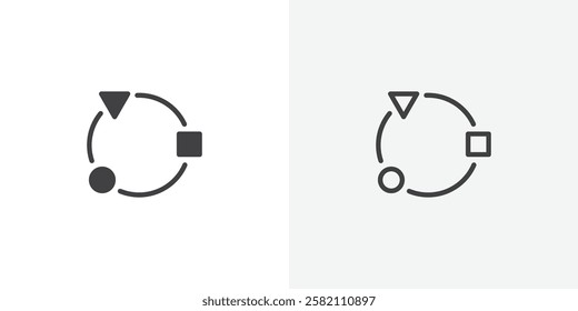 Adaptation icon set in black flat solid and outlined style.