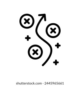 Adaptation icon with swerving arrow lines avoiding obstacles like a strategy

