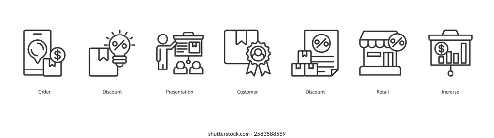 Adaptation Outreach Icon Sheet Presentation, Customer, Discount, Retail, Increase, Order, Discount