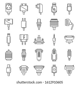 Adapter connector icons set. Outline set of adapter connector vector icons for web design isolated on white background