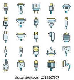 Adapter connector icons set. Outline set of adapter connector vector icons thin line color flat on white