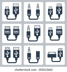 Adapter connectors vector icons set