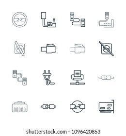 Adapter icon. collection of 16 adapter outline icons such as no plug, phone cable, phone connection cable, plug in power socket. editable adapter icons for web and mobile.