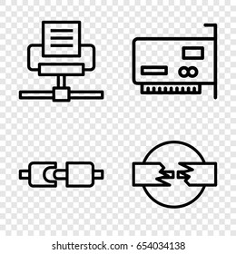 Adapter icons set. set of 4 adapter outline icons such as phone connection cable, plug in power socket