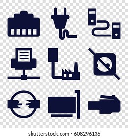 Adapter icons set. set of 9 adapter filled icons such as plug, no plug, phone cable, phone connection cable
