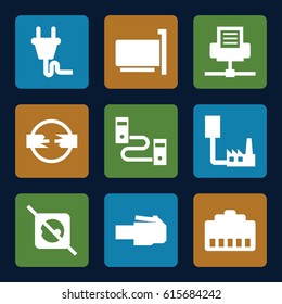 Adapter icons set. set of 9 adapter filled icons such as plug, no plug, phone cable, phone connection cable
