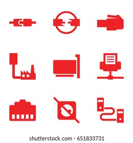 Adapter icons set. set of 9 adapter filled icons such as no plug, phone cable, phone connection cable, plug in power socket