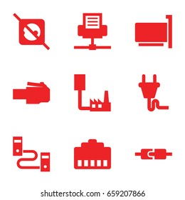 Adapter icons set. set of 9 adapter filled icons such as plug, no plug, phone cable, phone connection cable, plug in power socket