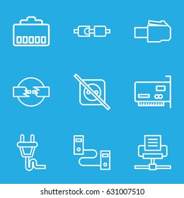 Adapter icons set. set of 9 adapter outline icons such as plug, no plug, phone cable, phone connection cable, plug in power socket