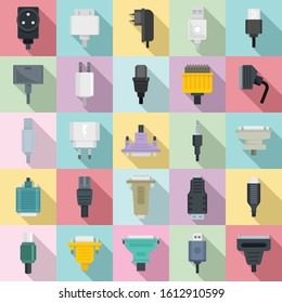 Adapter icons set. Flat set of adapter vector icons for web design