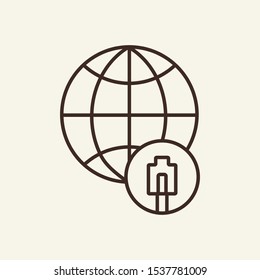 Adapter for satellite communication line icon. Planet, cable, adapter. Communication service concept. Vector illustration can be used for topics like communication, telephony, voice connection