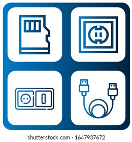 adapter simple icons set. Contains such icons as Micro sd, Socket, Plug, Data cable, can be used for web, mobile and logo