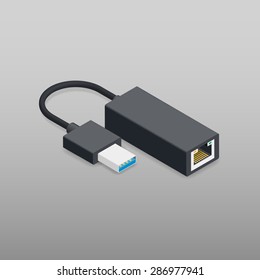 Adapter usb to ethernet isometric icon vector graphic illustration