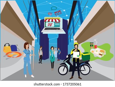 Adapting to Change in a Rapidly Changing Business vector illustration modern elements on blue background