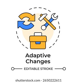 Adaptável altera ícone de conceito de várias cores. Pequenos ajustes incrementais. Tipo de transformação organizacional. Ilustração de linha de forma redonda. Ideia abstrata. Design gráfico. Fácil de usar