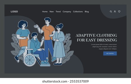 Adaptive Clothing concept. Inclusive fashion design for individuals with disabilities, featuring accessible clothes and supportive social interactions. Vector illustration.