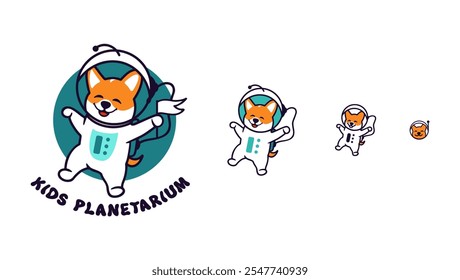 Logotipo adaptativo do astronauta de Corgi, estilo minimalista do desenho animado cão no espaço, design