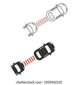 Adaptive cruise control system line and glyph icon. Simple outline and solid style. Car security concept. Maintaining the following distance. Vector illustration isolated on white background. EPS 10.