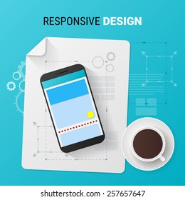 Adaptive design concept. Responsive design of phone user interface. Material design