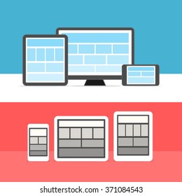 Adaptive design layouts. Web site page templates collection on different devices