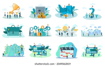 Adaptive design,teamwork, E-mail,time management,new project, banking, online sale.A set of flat icons vector illustrations on the topic of business and technology.