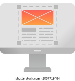 Diseño de diseño adaptable en el icono vectorial de pantalla pc. Sitio web y tecnología digital. Sitio Web en el monitor de equipo. plantilla gráfica de página web de Internet