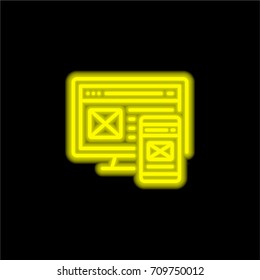 Adaptive Layout yellow glowing neon ui ux icon. Glowing sign logo vector
