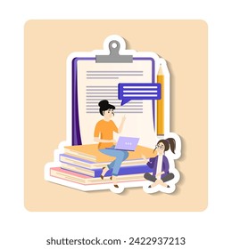Adaptive learning sticker illustration. Representing adaptive learning in AI, isolated customizable vector sticker illustration, futuristic education.