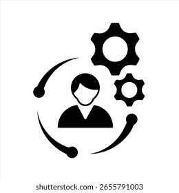 Icono de hombre adaptable para el trabajo, proceso de adaptación del trabajo, concepto de liderazgo evolutivo, símbolo de línea delgada sobre fondo blanco, trazo editable. Ilustración vectorial