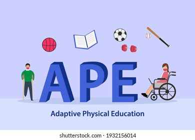 Adaptive Physical Education Vector Concept: Disabled People With Adaptive Physical Education Text