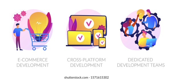 Adaptive programming icons set. Multi device development, software engineering. Responsive web design, graphic design, web application design metaphors. Vector isolated concept metaphor illustrations