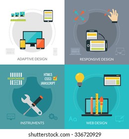 Adaptive responsive web design concept set with instruments flat icons isolated vector illustration
