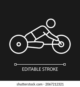 Adaptive road cycling white linear icon for dark theme. Road racing competition. Disabled athlete. Thin line customizable illustration. Isolated vector contour symbol for night mode. Editable stroke