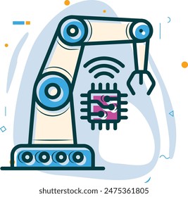 Adaptive robotic arm programmed by generative AI  concept, Robo automate industrial work vector design, Artificial general intelligence symbol, Natural Language Processing sign, Machine Deep Learning