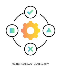 Adaptive Systems Icon - Zahnräder im Kreisdesign, die Flexibilität und technologische Anpassung repräsentieren