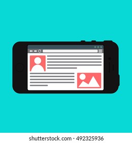 Adaptive Web Phone Template and Gadget Elements for site of blog and infographics on Smartphone. Vector