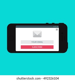 Adaptive Web Phone Template and Gadget Elements for site form of email subscribe, newsletter on Smartphone. Vector
