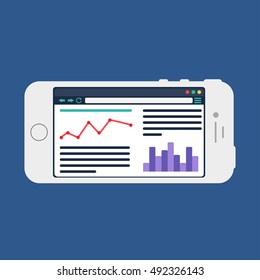 Adaptive Web Phone Template and Gadget Elements for site of blog and infographics on Smartphone. Vector