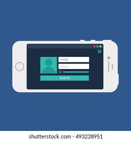 Adaptive Web Phone Template and Gadget Elements for site form of login to account on Smartphone. Vector