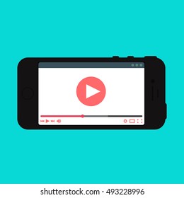 Adaptive Web Phone Template and Gadget Elements for site form of watching online video on smartphone. Vector