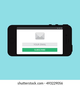 Adaptive Web Phone Template and Gadget Elements for site form of email subscribe, newsletter on Smartphone. Vector