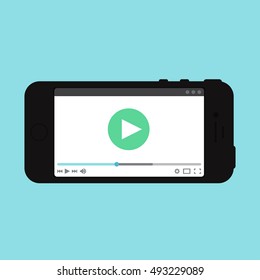 Adaptive Web Phone Template and Gadget Elements for site form of watching online video on smartphone. Vector