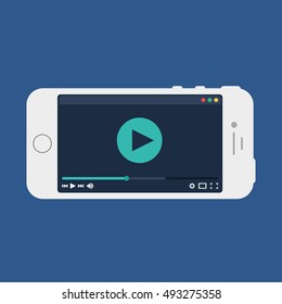 Adaptive Web Phone Template and Gadget Elements for site form of watching online video on smartphone. Vector