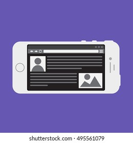 Adaptive Web Phone Template and Gadget Elements for site of blog and infographics on Smartphone. Vector