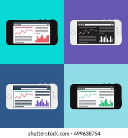 Adaptive Web Phone Template and Gadget Elements for site of blog and infographics on Smartphone. Vector