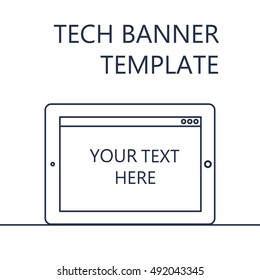 Adaptive Web Template and Gadget Banner with Pad. Outline minimalistic tablet mockups. Vector