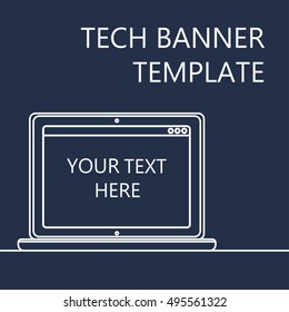 Adaptive Web Template and Gadget Banner with Notebook. Outline minimalistic laptop mockups. Vector
