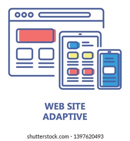 Adaptive website line color icon. Website development sign. Web design vector pictogram. Responsive design concept. Button for web page, mobile app, promo. UI/UX/GUI  element. Editable stroke.